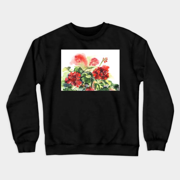 Plant geranium, flowers and leaves, watercolor Crewneck Sweatshirt by Olga Berlet